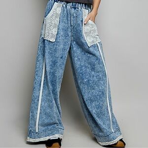 💕 NEW! Pol Stylish Blue Wide Leg Denim Pants